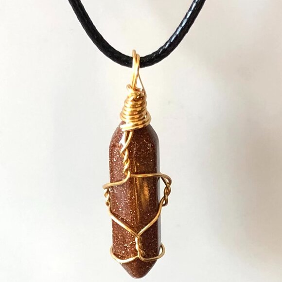 Gold Sandstone Natural Gemstone Hexagonal Point Gold Wire Wrapped Pendant - Picture 5 of 5